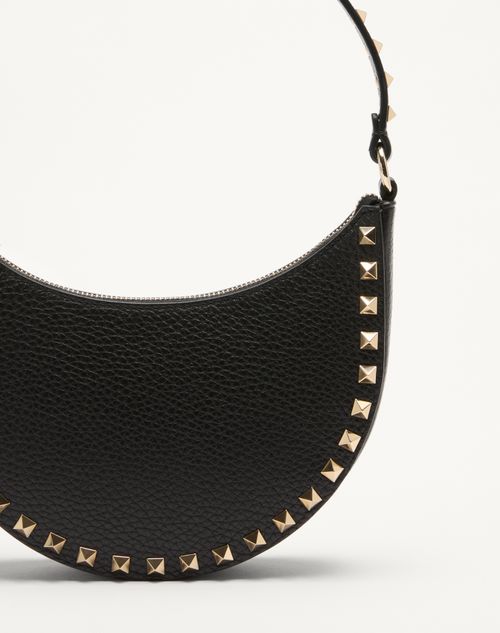 Valentino Garavani - Mini Rockstud Hobo Bag In Grainy Calfskin - Black - Woman - Shoulder Bags